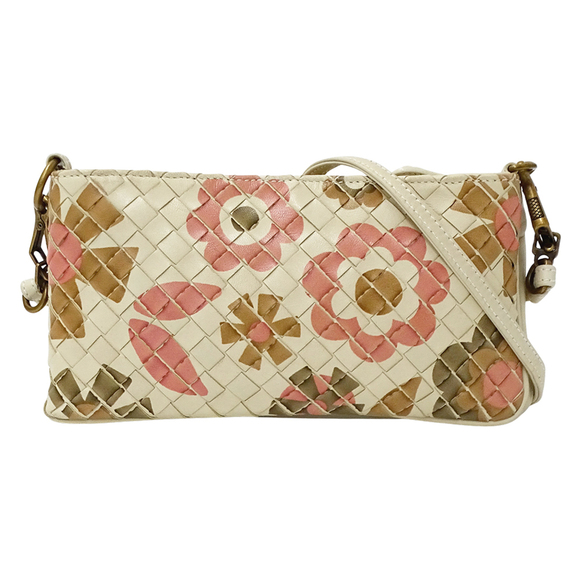 BOTTEGA VENETA Cream Leather Intrecciato Shoulder Bag